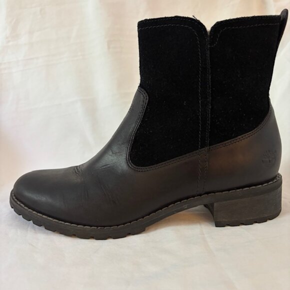 Timberland Bethel Black Suede/Leather Biker Moto Ankle Boot Women's Size 8 - Picture 2 of 13